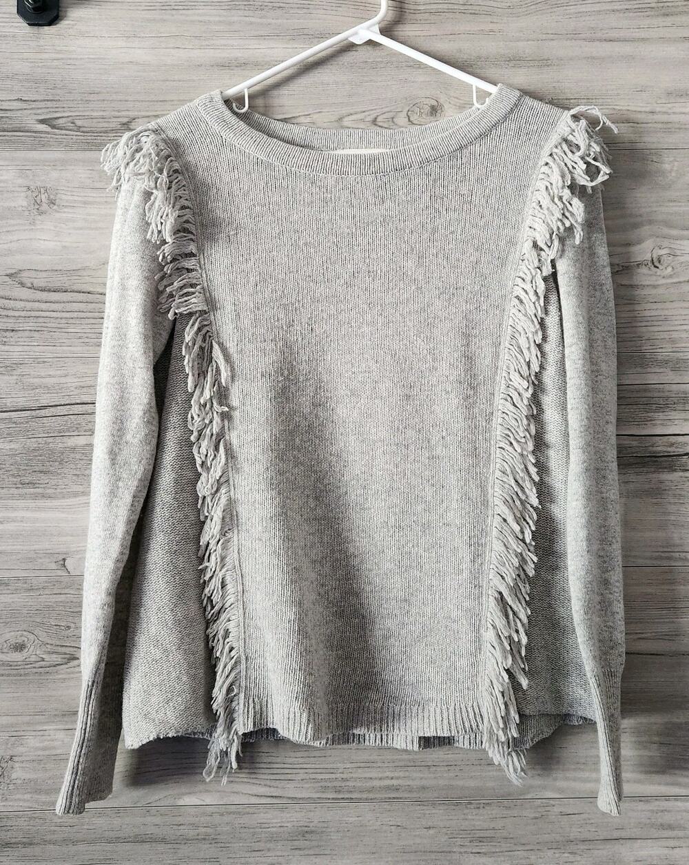 Rebecca Taylor Gray Fringe Sweater Wool Cashmere Size Small Western Quiet Luxury